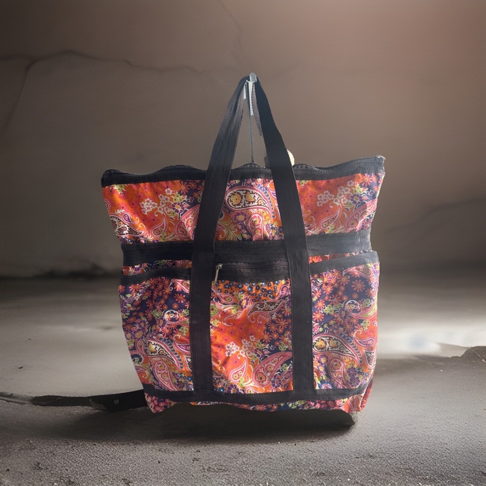 In Stitches Brown/Multicolor Paisley Floral Large Tote